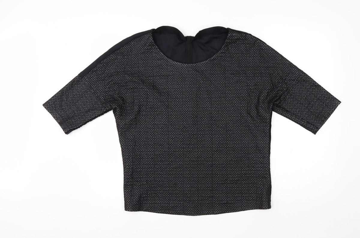 Front view of Hauber women’s black round neck viscose jumper, size UK 12