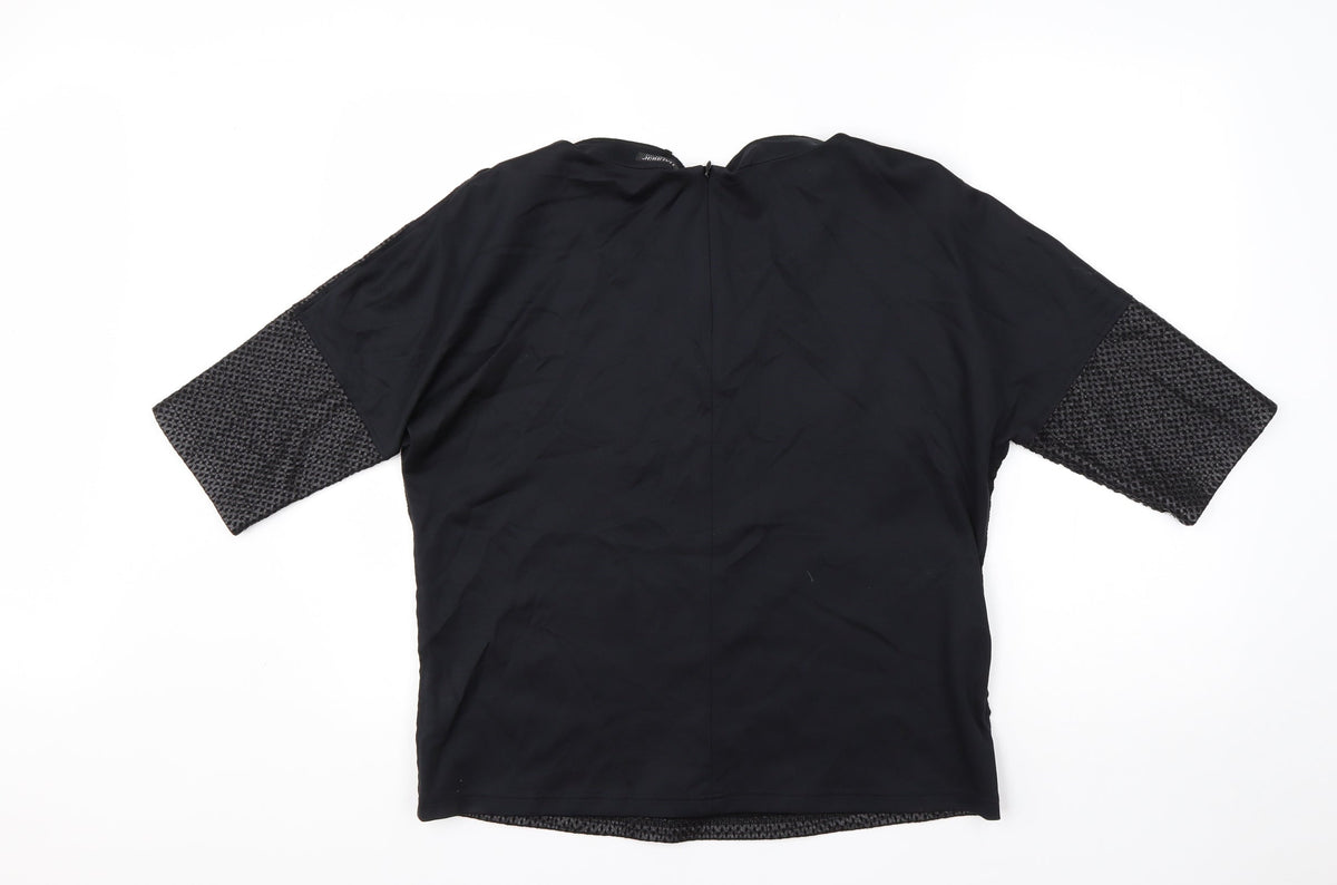 Back view of Hauber women’s black round neck viscose jumper, size UK 12