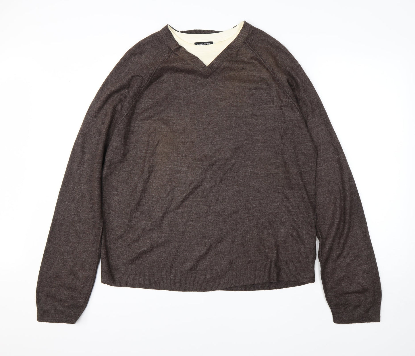 Urban Spirit Mens Brown Round Neck  Acrylic Pullover Jumper Size XL