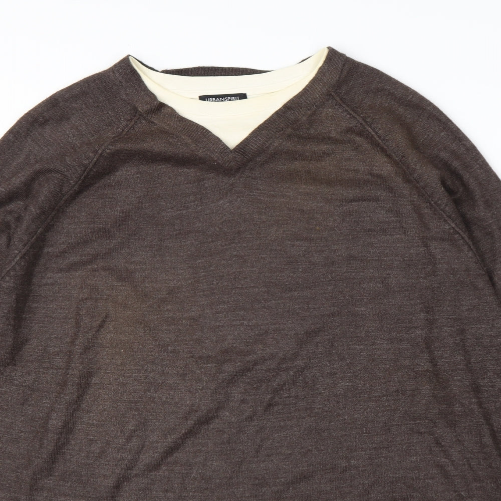 Urban Spirit Mens Brown Round Neck  Acrylic Pullover Jumper Size XL