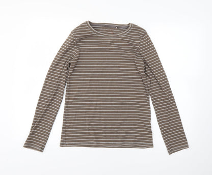 NEXT Girls Brown Round Neck Striped Cotton Pullover Jumper Size 15 Years