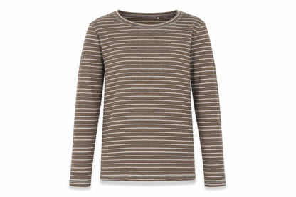 Front view of Next girls’ brown round neck striped cotton jumper, size 15, years