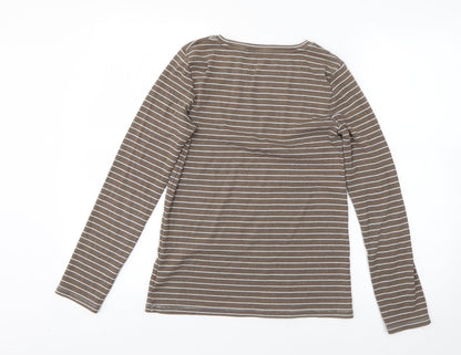 NEXT Girls Brown Round Neck Striped Cotton Pullover Jumper Size 15 Years