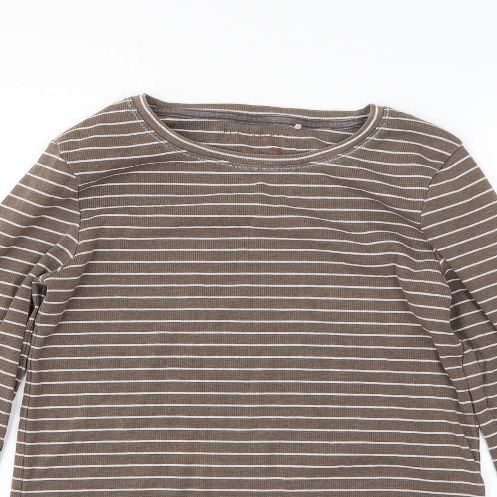NEXT Girls Brown Round Neck Striped Cotton Pullover Jumper Size 15 Years