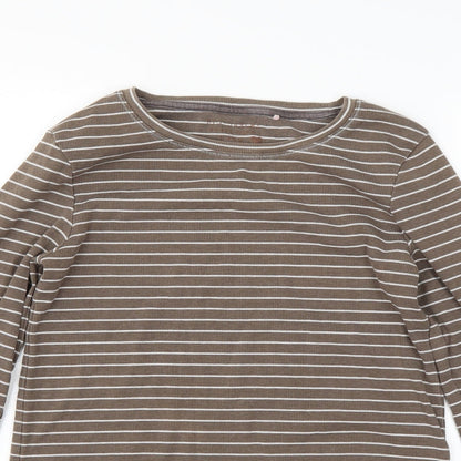 NEXT Girls Brown Round Neck Striped Cotton Pullover Jumper Size 15 Years