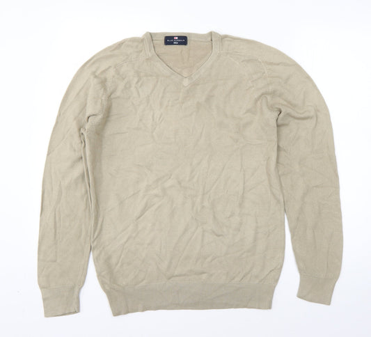 M&S Mens Beige V-Neck  Acrylic Pullover Jumper Size S
