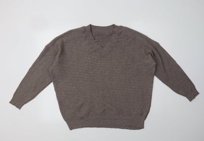 F&F Womens Grey V-Neck  Viscose Pullover Jumper Size 12