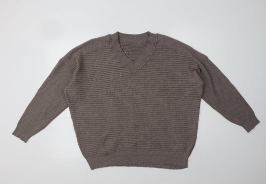 F&F Womens Grey V-Neck  Viscose Pullover Jumper Size 12