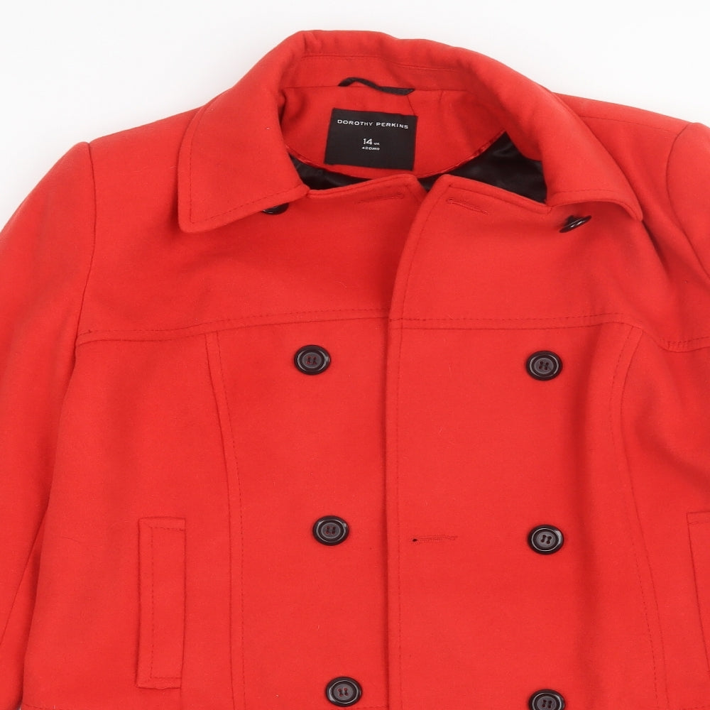 Womens UK Size 14 Dorothy Perkins Red Pea Coat