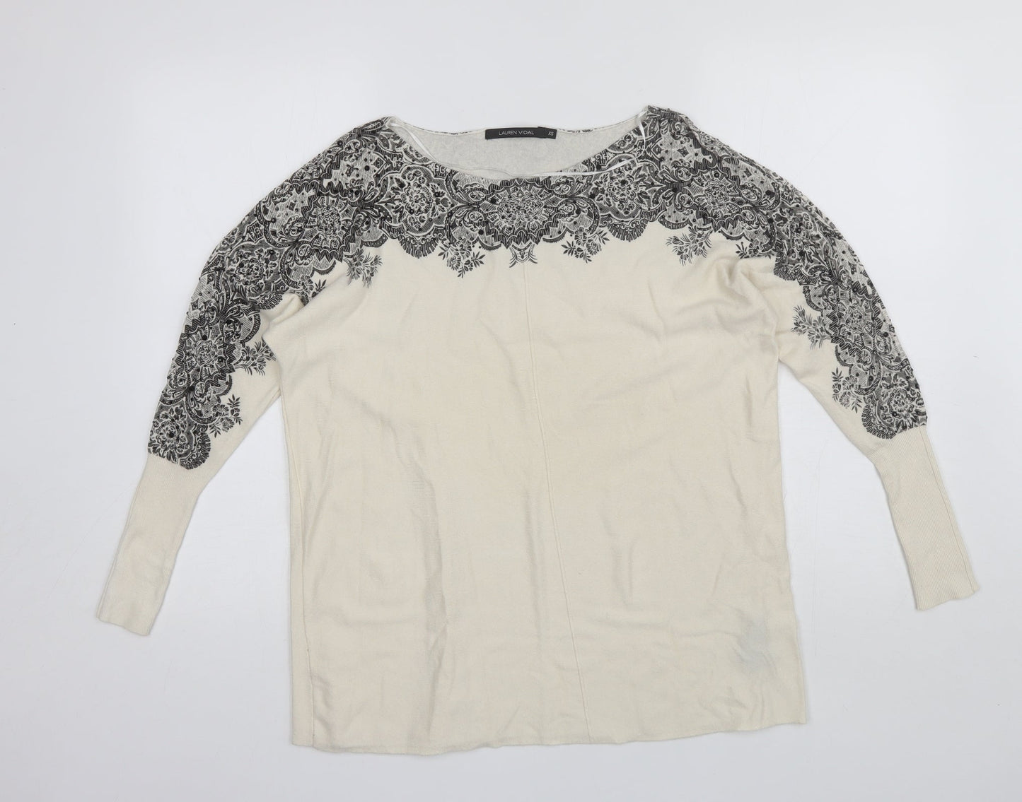 LAUREN VIDAL Womens White Round Neck  Nylon Pullover Jumper Size XS