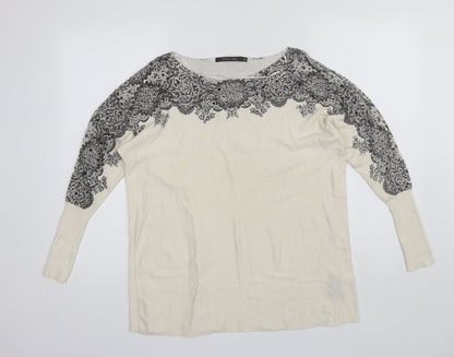 LAUREN VIDAL Womens White Round Neck  Nylon Pullover Jumper Size XS