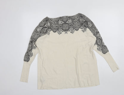 LAUREN VIDAL Womens White Round Neck  Nylon Pullover Jumper Size XS