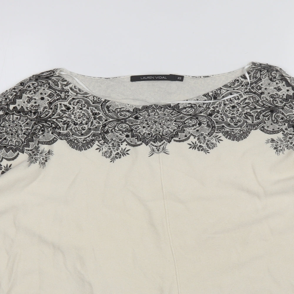 LAUREN VIDAL Womens White Round Neck  Nylon Pullover Jumper Size XS