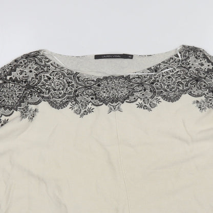 LAUREN VIDAL Womens White Round Neck  Nylon Pullover Jumper Size XS