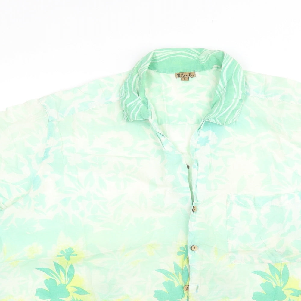 Mens UK Size L Bambu Green  Button-Up Short Sleeve Casual Shirt