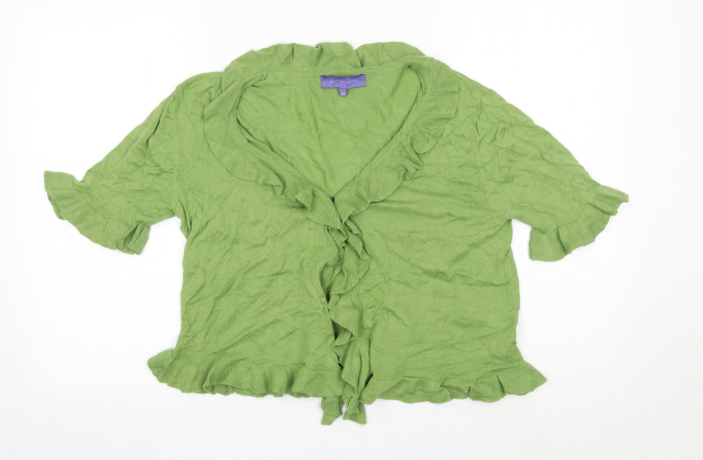 Autonomy Womens Green  Cotton Basic Blouse Size 14 V-Neck