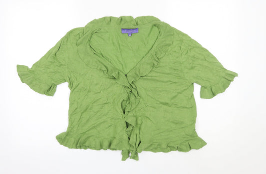 Autonomy Womens Green  Cotton Basic Blouse Size 14 V-Neck