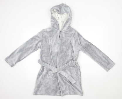 Front view of New Look 915 girls’ grey solid polyester top robe, size S