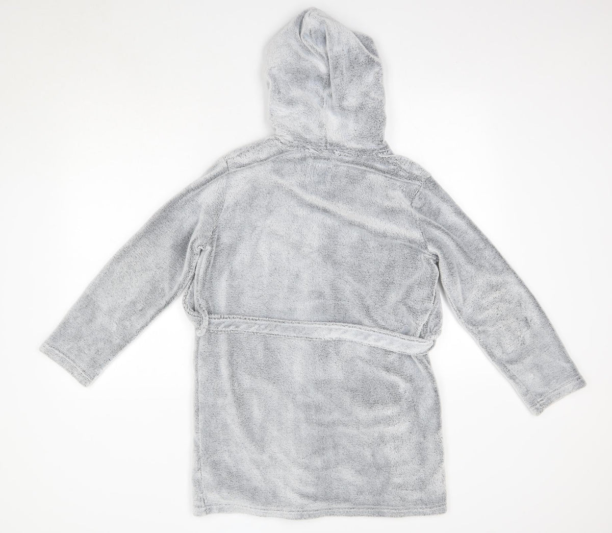 Back view of New Look 915 girls’ grey solid polyester top robe, size S