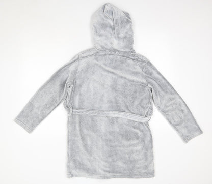 Back view of New Look 915 girls’ grey solid polyester top robe, size S