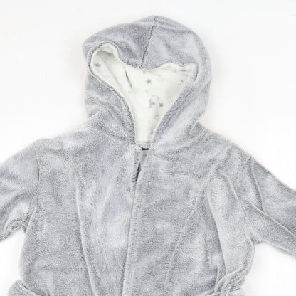 Close-up detail of New Look 915 girls’ grey solid polyester top robe, size S