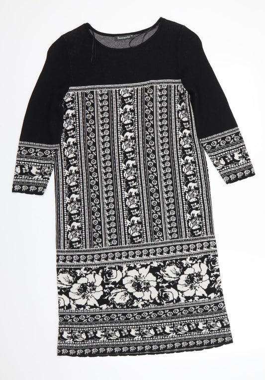 Bonmarché Womens Black Floral Nylon Jumper Dress  Size XS  Round Neck  - Floral & Animal print