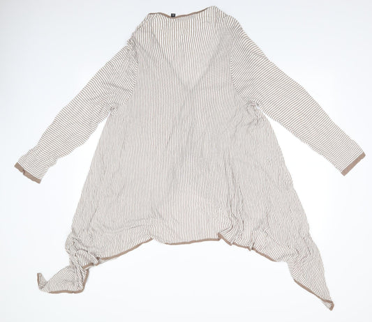 James Lakeland Womens Beige V-Neck Striped Viscose Cardigan Jumper Size 18   - Longer at sides