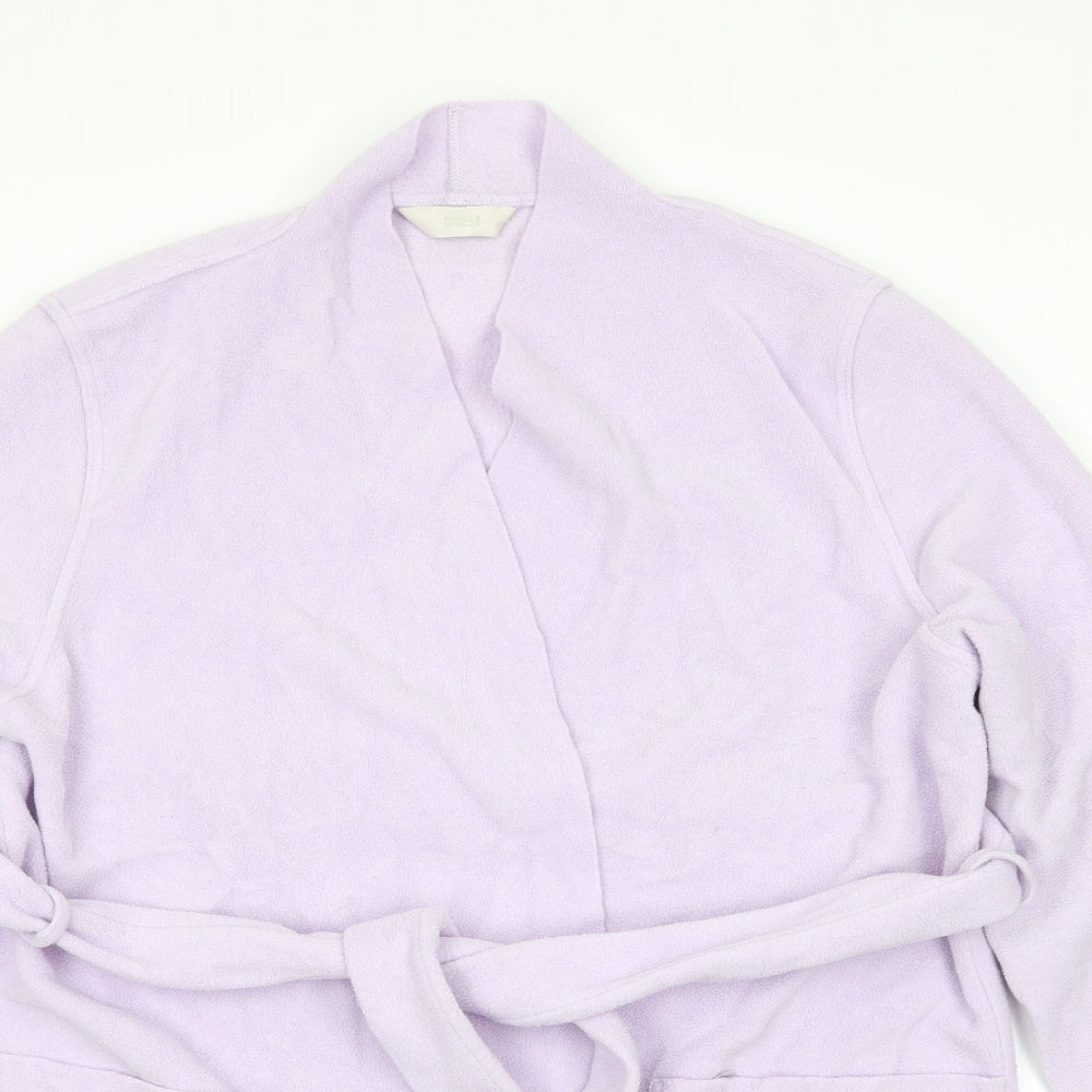 Close-up detail of Marks & Spencer women’s purple solid polyester robe, size UK 12, - pale lilac mid length