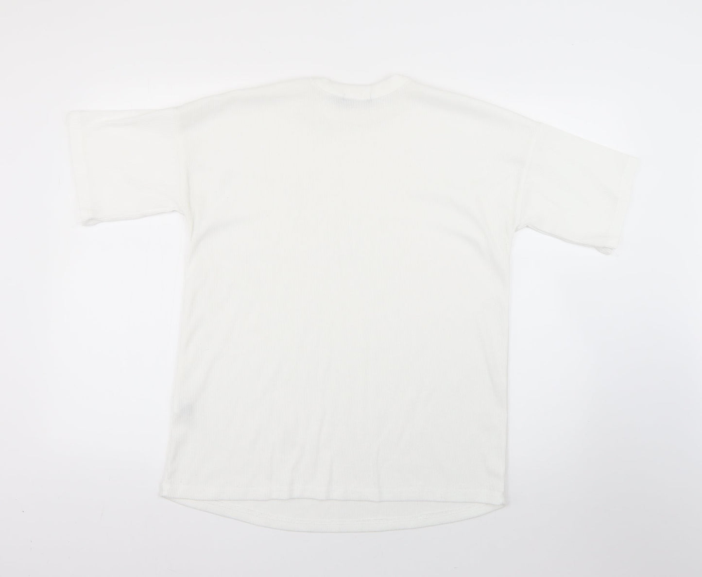 Boohoo Womens White Striped Polyester Basic T-Shirt Size 10 Round Neck