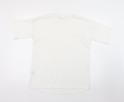 Boohoo Womens White Striped Polyester Basic T-Shirt Size 10 Round Neck