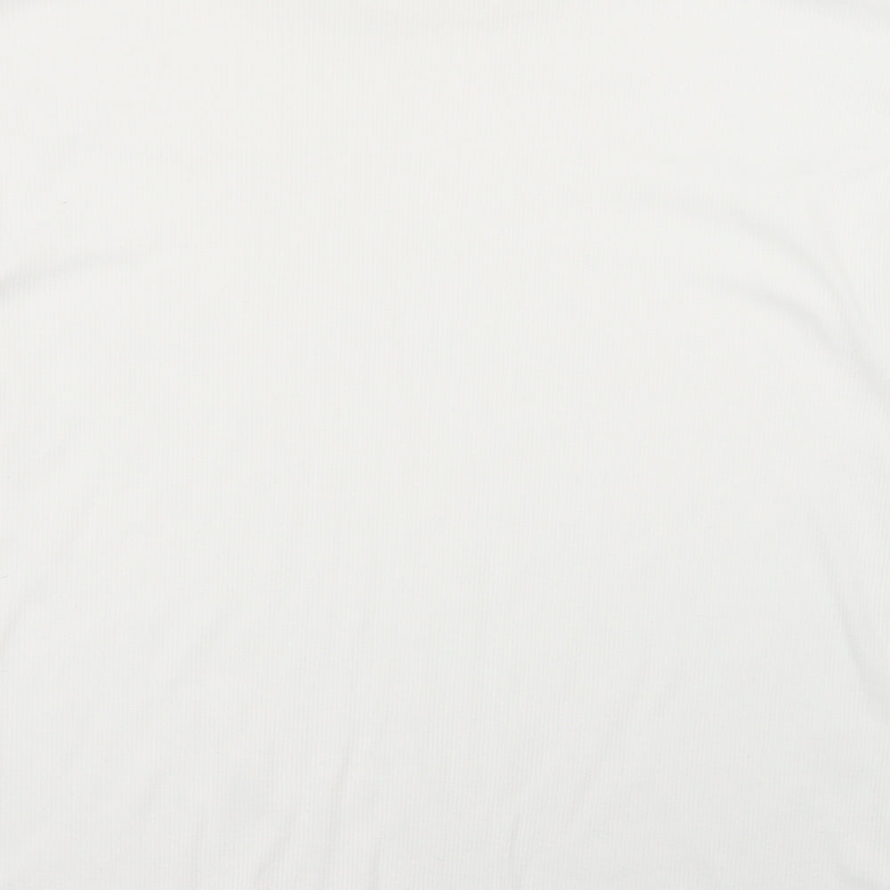 Boohoo Womens White Striped Polyester Basic T-Shirt Size 10 Round Neck