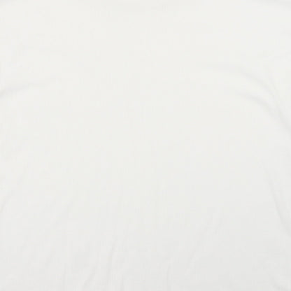 Boohoo Womens White Striped Polyester Basic T-Shirt Size 10 Round Neck