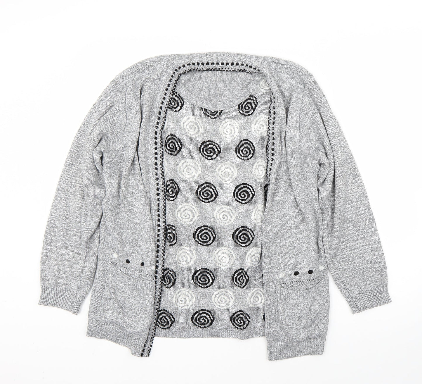 Envy Womens Grey Round Neck Polka Dot Acrylic Pullover Jumper Size L
