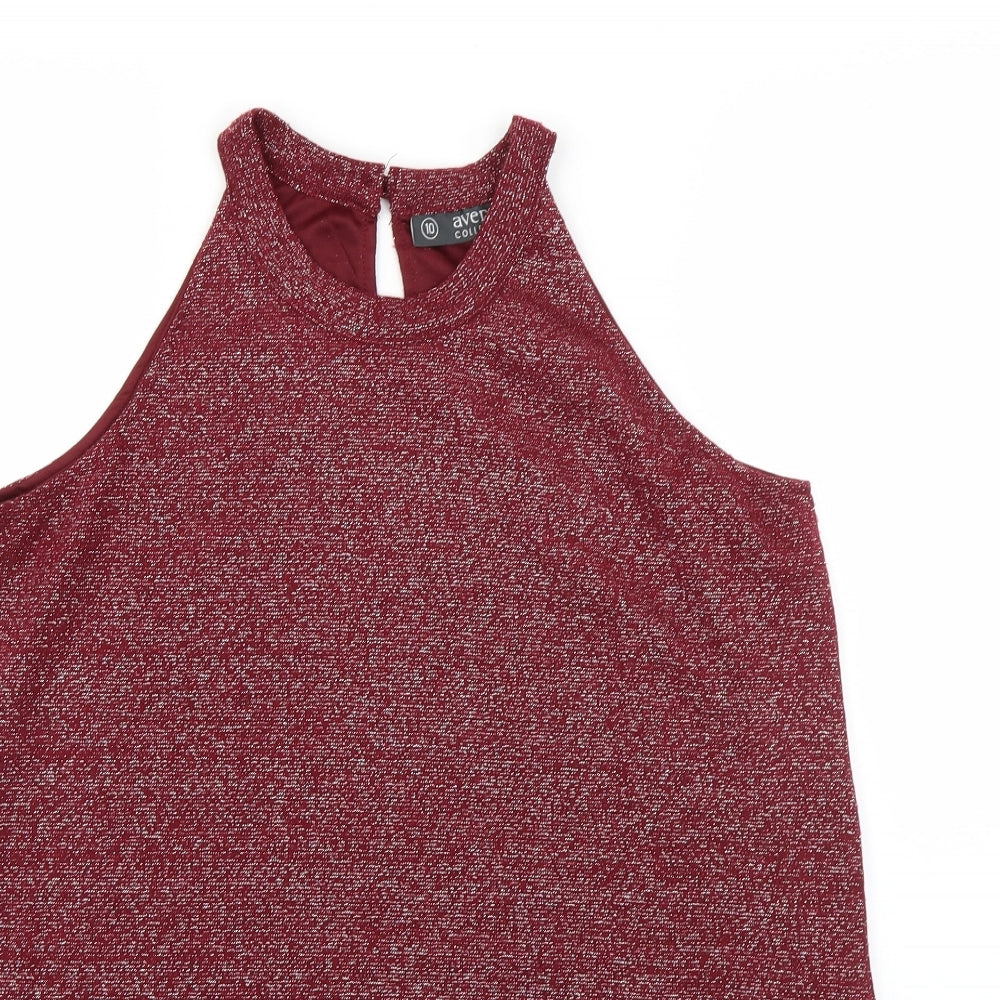 Avenue Womens Red  Polyester Basic Blouse Size 10 Round Neck