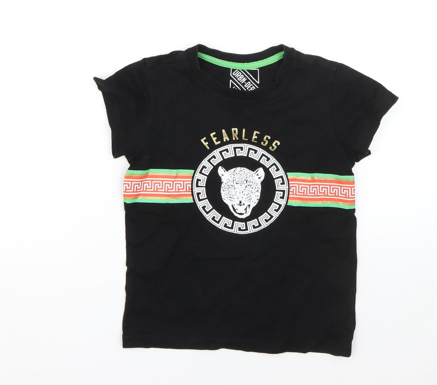Urban Dept Boys Black  Cotton Basic T-Shirt Size 6 Years Round Neck  - leopard
