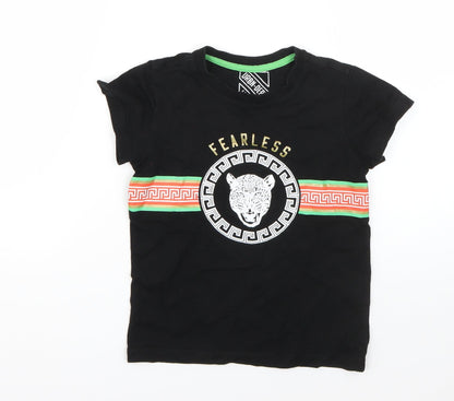 Urban Dept Boys Black  Cotton Basic T-Shirt Size 6 Years Round Neck  - leopard