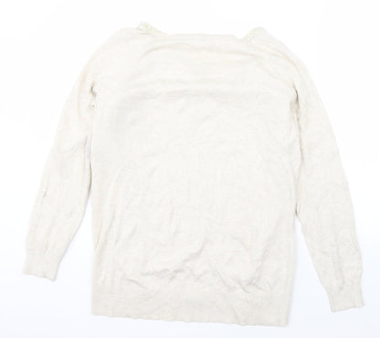 Oasis Womens Beige Round Neck  Polyester Pullover Jumper Size M