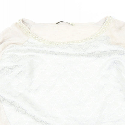 Oasis Womens Beige Round Neck  Polyester Pullover Jumper Size M