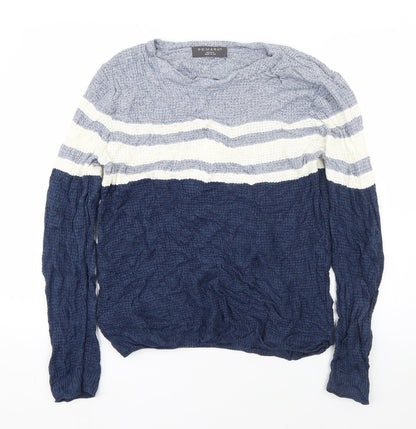 Primark Mens Blue Round Neck Striped Acrylic Pullover Jumper Size M