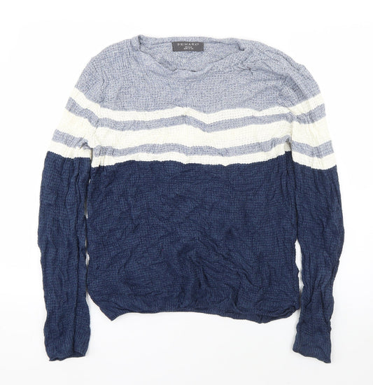Primark Mens Blue Round Neck Striped Acrylic Pullover Jumper Size M