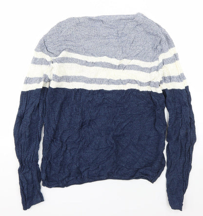 Primark Mens Blue Round Neck Striped Acrylic Pullover Jumper Size M