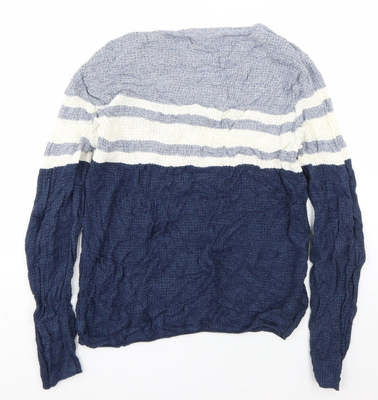 Primark Mens Blue Round Neck Striped Acrylic Pullover Jumper Size M