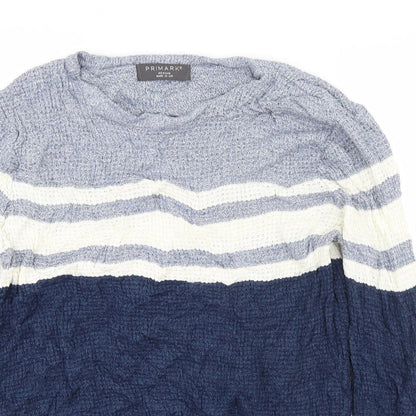Primark Mens Blue Round Neck Striped Acrylic Pullover Jumper Size M