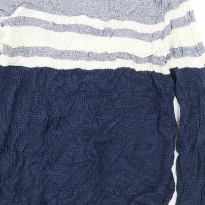 Primark Mens Blue Round Neck Striped Acrylic Pullover Jumper Size M