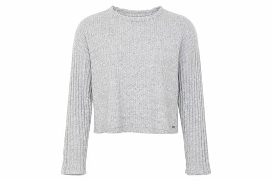 Front view of Pull&Bear women’s grey striped viscose basic t-shirt, size L, round neck