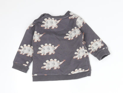 M&S Boys Grey Animal Print Cotton Basic T-Shirt Size 6-9 Months Crew Neck  - DINOSAURS
