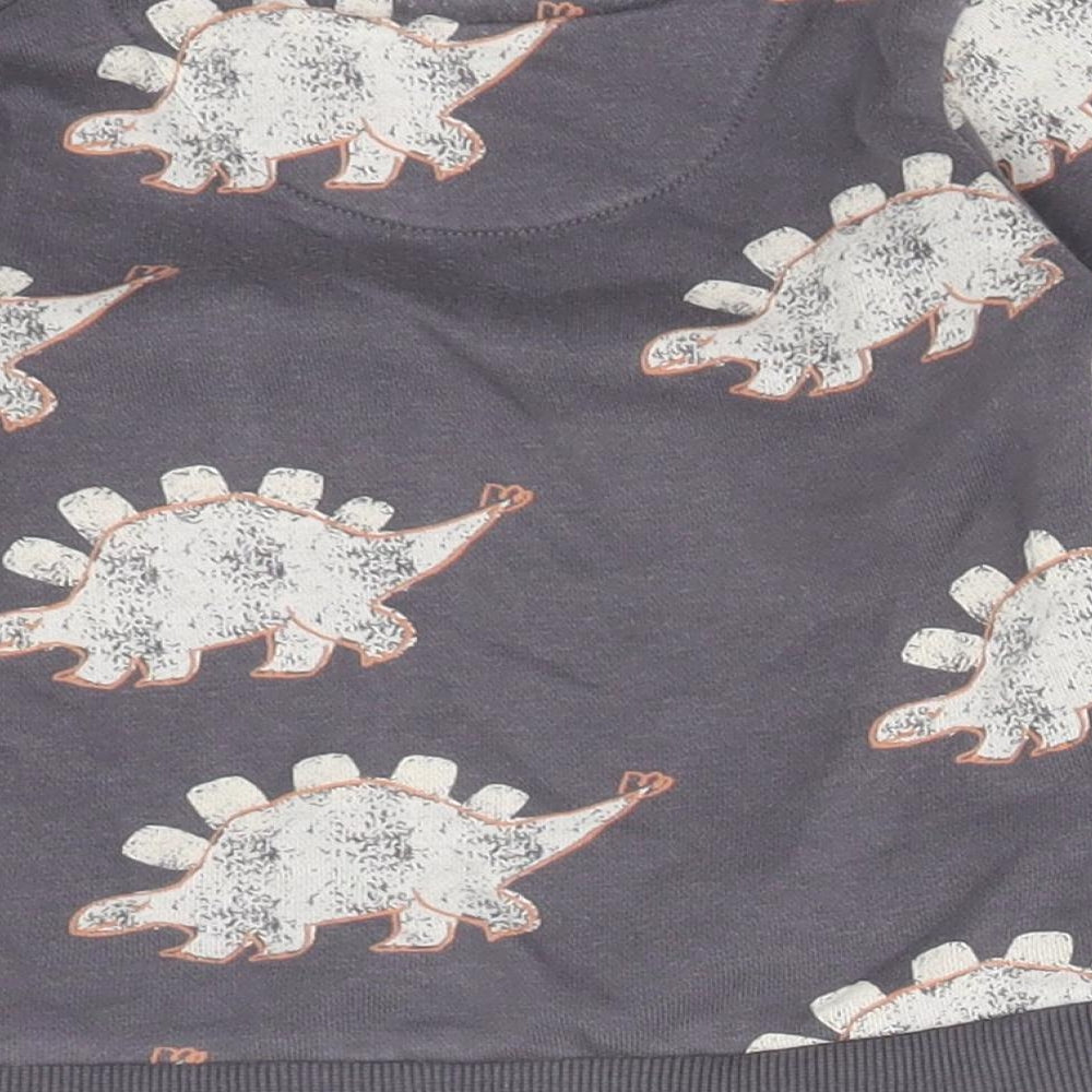 M&S Boys Grey Animal Print Cotton Basic T-Shirt Size 6-9 Months Crew Neck  - DINOSAURS