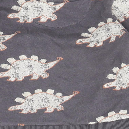 M&S Boys Grey Animal Print Cotton Basic T-Shirt Size 6-9 Months Crew Neck  - DINOSAURS