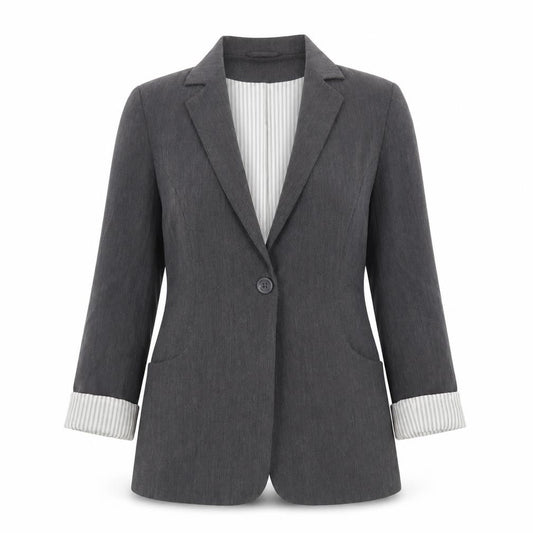 Front view of Internacionale women’s grey polyester jacket suit jacket, size UK 10