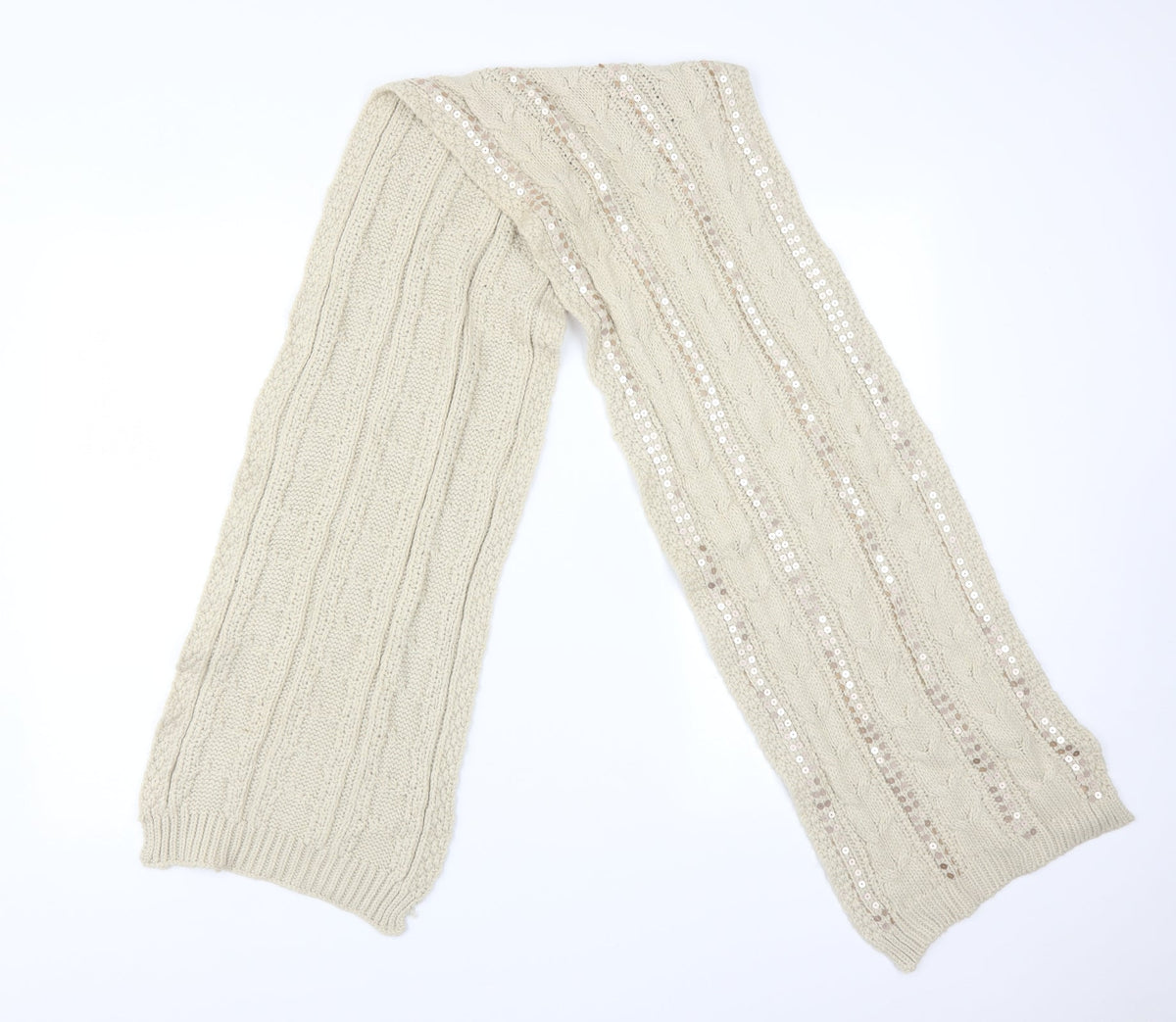 Front view of ACCESSORIES women’s beige acrylic scarf